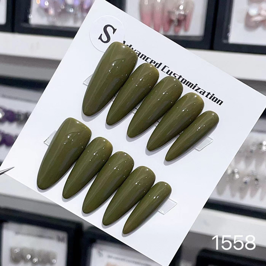 1558# Olive green long press on nails