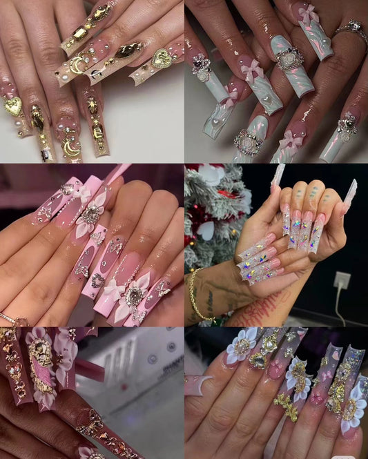 (abcdnails)4 Bags handmade long coffin press on nails open in live